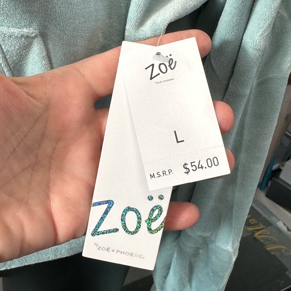 Zoe + Phoebe 2pc set plush pants + hoodie women's Large seafoam blue *NWT - Picture 3 of 4